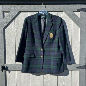 Lauren Ralph Lauren Blackwatch Plaid Crest Blazer – Classic Equestrian Style
